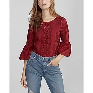 EXPRESS Eyelet Flare Pleated Bell Sleeve Top